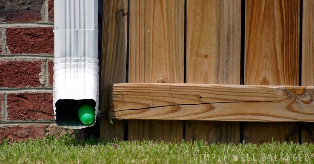 Green plastic easter egg hidden in the bottom of a downspout.