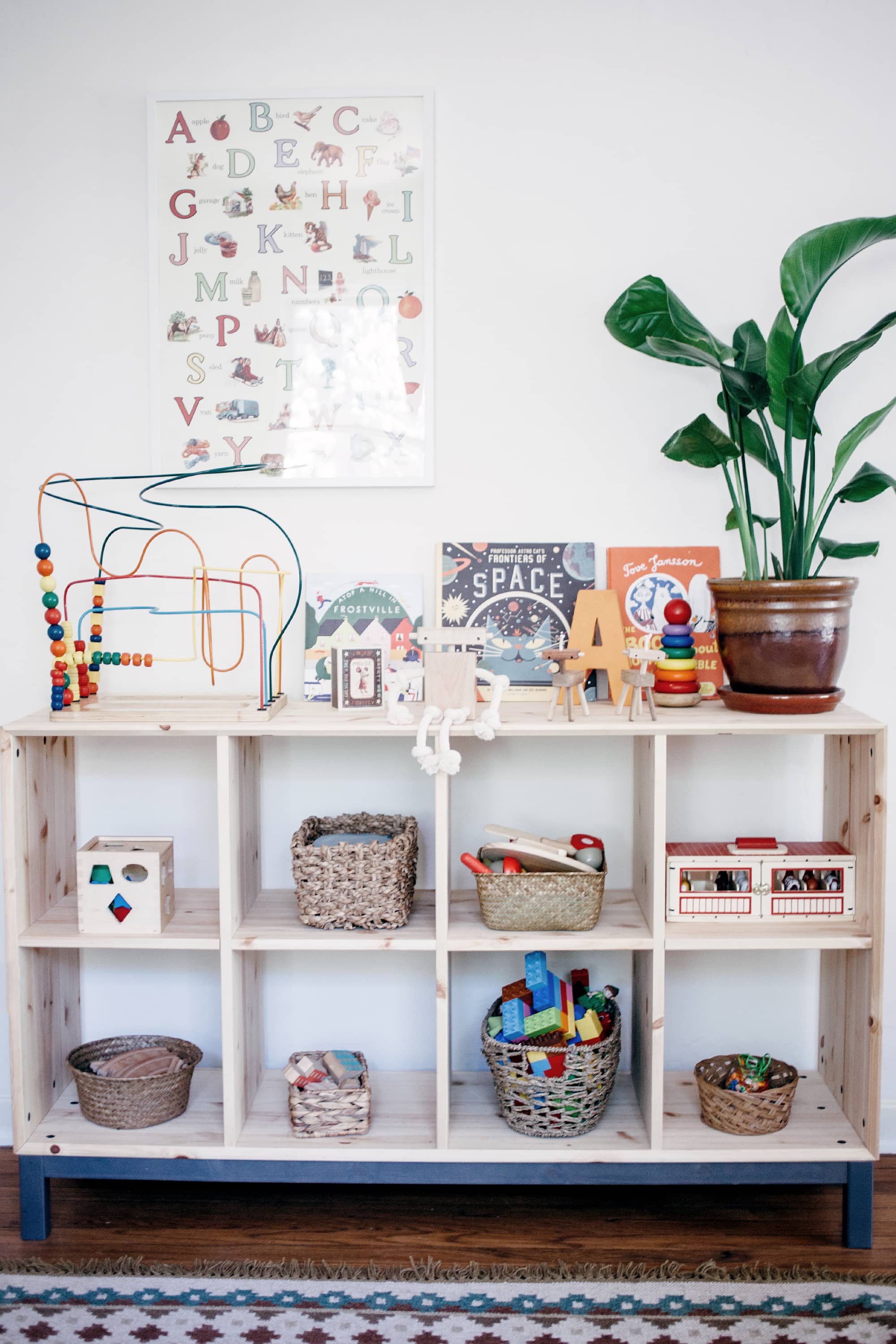 Minimalist playroom toy storage