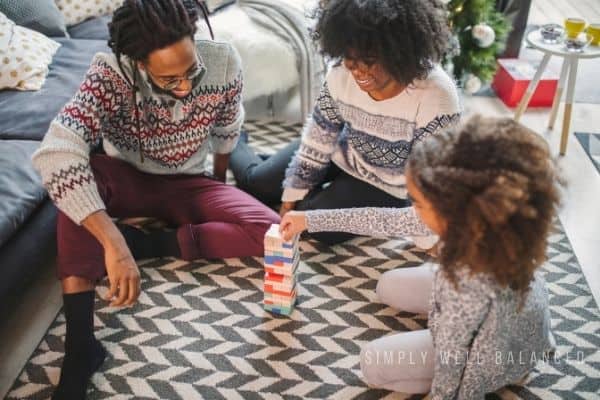 Family playing Jenga | Family game night