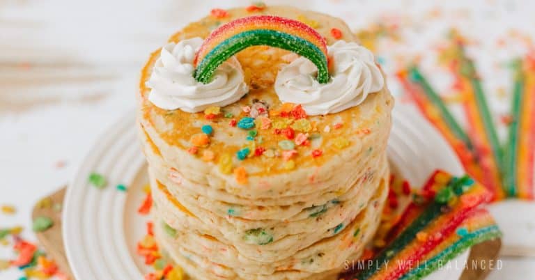 Super-Fun Fruity Pebble Rainbow Pancakes
