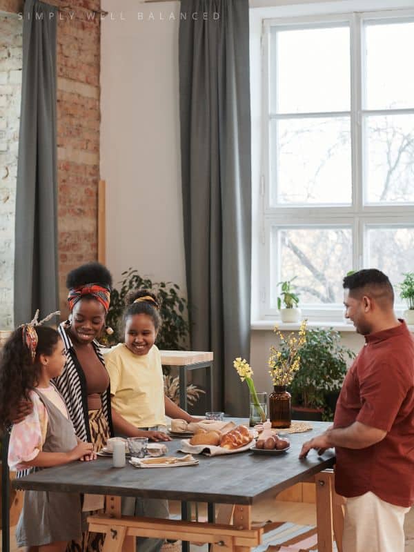 Gratitude share - kids sharing what they are thankful for at the kitchen table. 