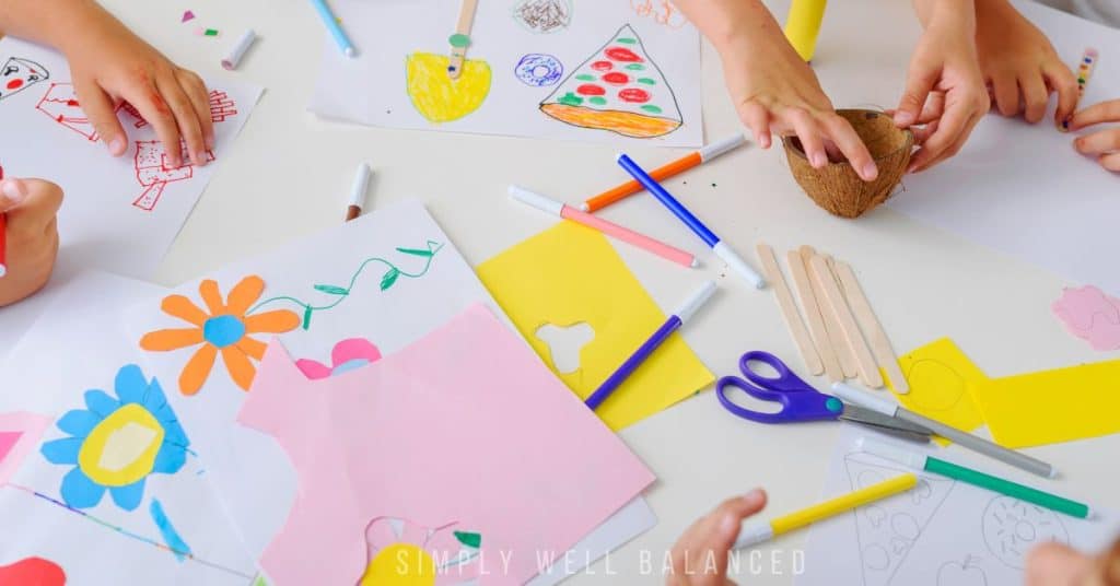 Kids making summertime crafts.
