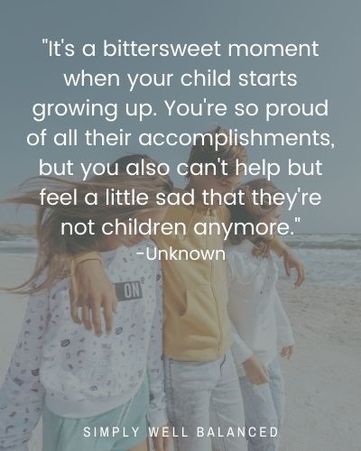 Image of three kids walking along the beach with their arms around each other. Image text overlay reads: \"It\'s a bittersweet moment when your child starts growing up. You\'re so proud of all their accomplishments, but you also can\'t help but feel a little sad that they\'re not children anymore.\" 