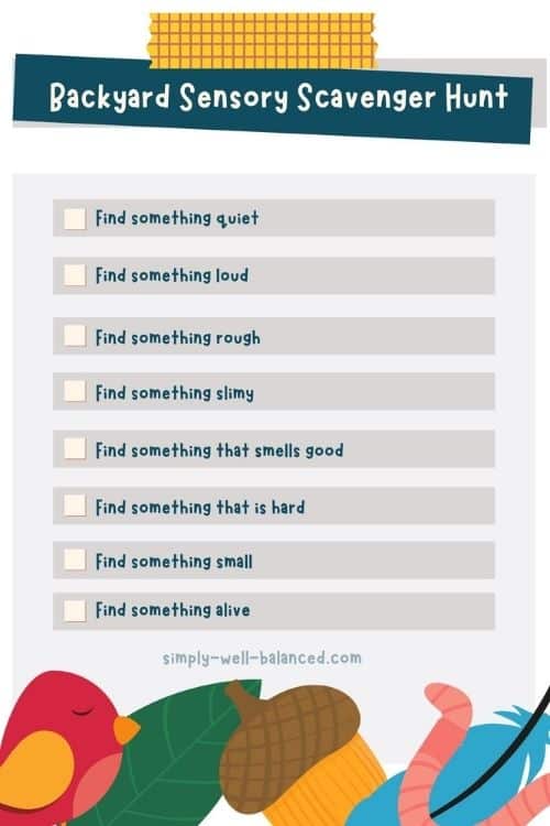 Printable outdoor sensory scavenger hunt