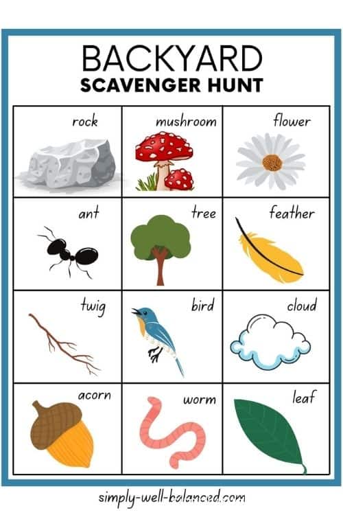 Free printable backyard scavenger hunt