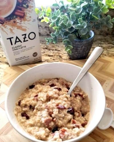 Chai Spiced Oatmeal with Dried Cherries and Pecans